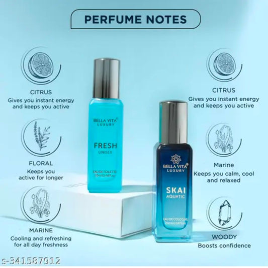 BELLAVITA Skai Aquatic EDC & Fresh EDT | Long Lasting 2x20ml Perfume for Man and Woman | with Bergamot, Ylang Ylang, Pink Pepper | Premium Unisex Fragrance for Men & Women 4.6⭐⭐⭐⭐⭐ 245000+ bought this month
