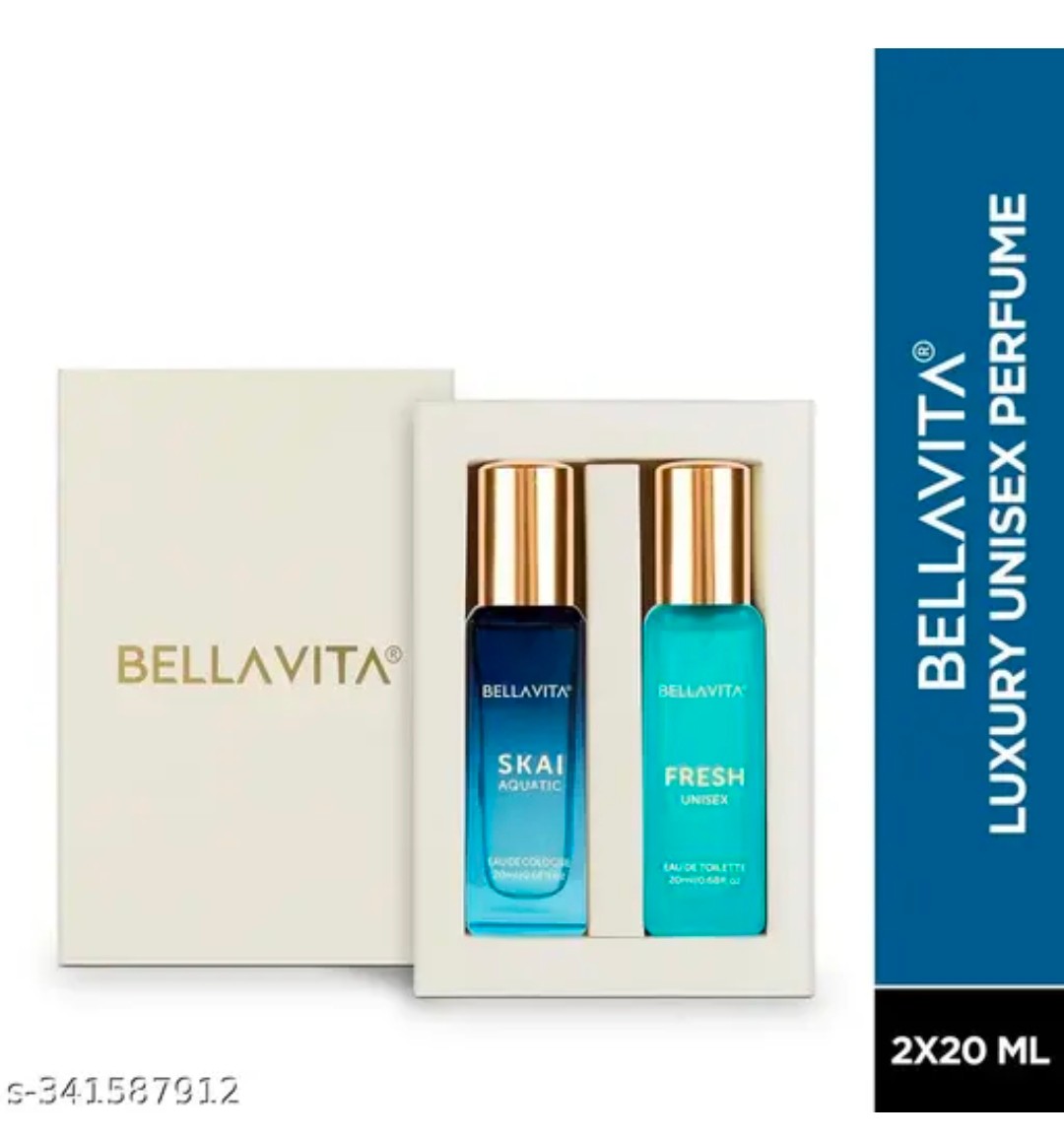 BELLAVITA Skai Aquatic EDC & Fresh EDT | Long Lasting 2x20ml Perfume for Man and Woman | with Bergamot, Ylang Ylang, Pink Pepper | Premium Unisex Fragrance for Men & Women 4.6⭐⭐⭐⭐⭐ 245000+ bought this month