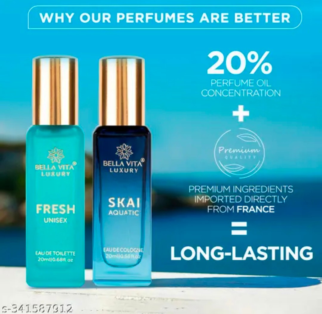 BELLAVITA Skai Aquatic EDC & Fresh EDT | Long Lasting 2x20ml Perfume for Man and Woman | with Bergamot, Ylang Ylang, Pink Pepper | Premium Unisex Fragrance for Men & Women 4.6⭐⭐⭐⭐⭐ 245000+ bought this month