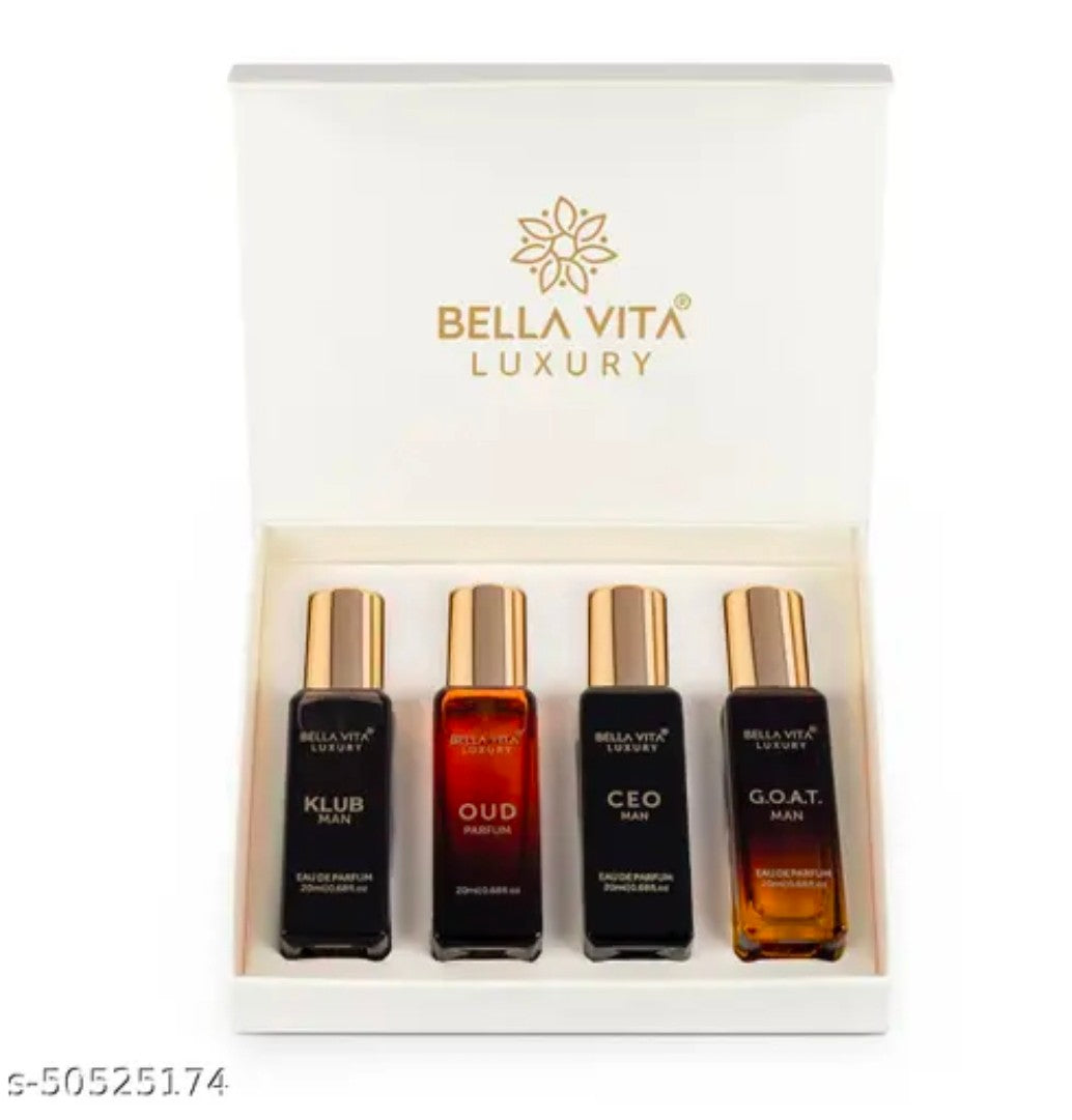Bella Vita Luxury Long Lasting Men Gift Set | Perfume for Man | 4x20ml | Gifts for Men | Woody, Citrusy, Oud, Premium Fragrance Scent | KLUB, OUD, CEO, G.O.A.T 5.0 ⭐⭐⭐⭐⭐ 900000+ bought this month