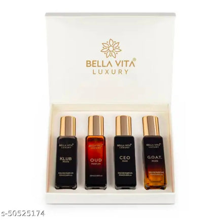 Bella Vita Luxury Long Lasting Men Gift Set | Perfume for Man | 4x20ml | Gifts for Men | Woody, Citrusy, Oud, Premium Fragrance Scent | KLUB, OUD, CEO, G.O.A.T 5.0 ⭐⭐⭐⭐⭐ 900000+ bought this month