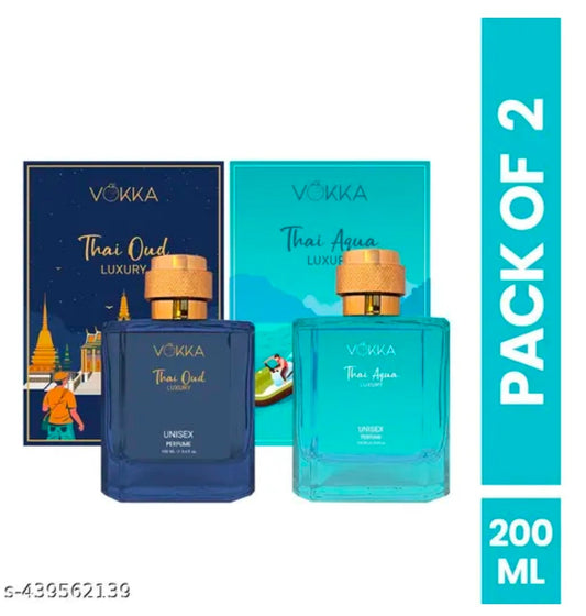 VOKKA Thai Oud & Thai Aqua 200 ml | Pack of 2 x 100ml Unique Unisex Luxury Long Lasting Woody Aquatic Perfume Gift Set For Men And Women | Aquatic Scent Eau De Parfum | EDP Fragrance for Gift | Notes: Aqua Woody Musky