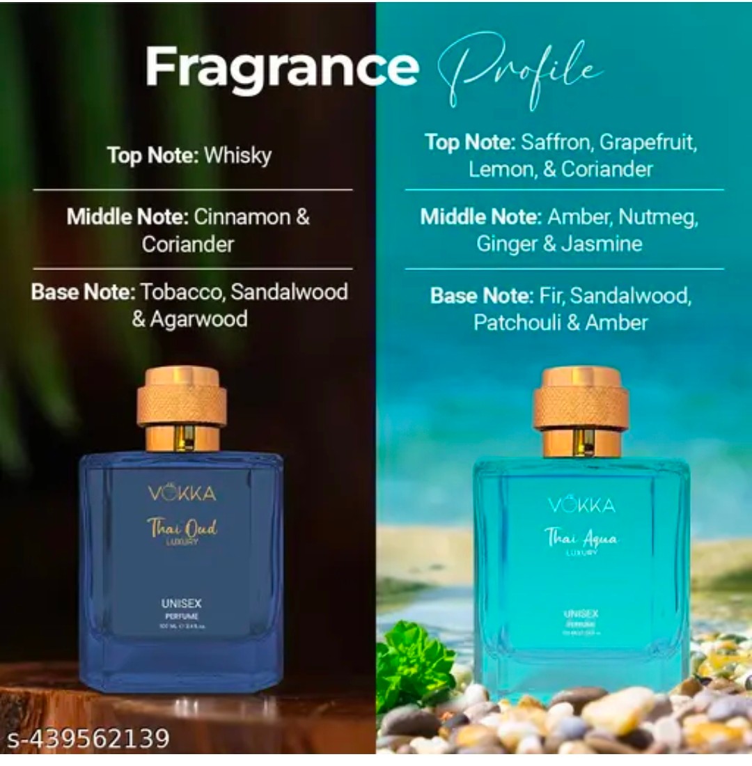 VOKKA Thai Oud & Thai Aqua 200 ml | Pack of 2 x 100ml Unique Unisex Luxury Long Lasting Woody Aquatic Perfume Gift Set For Men And Women | Aquatic Scent Eau De Parfum | EDP Fragrance for Gift | Notes: Aqua Woody Musky