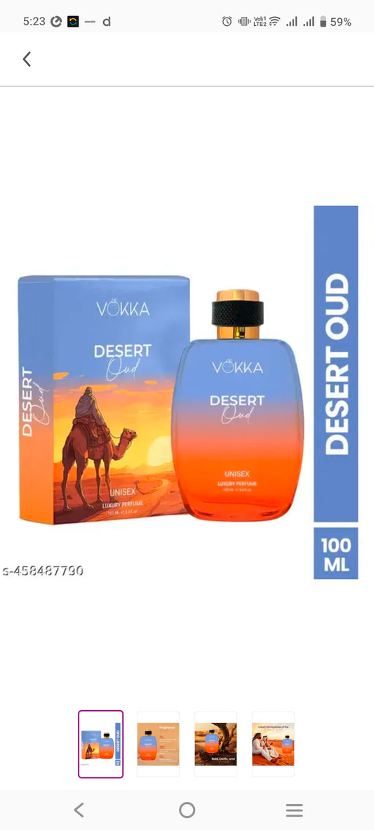 Vokka Desert Oud 100ml Perfume | Unisex Luxury Long Lasting Arabian Perfume For Men And Women | Arabic Woody Scent Eau De Parfum | EDP Fragrance for Gift | Notes: Spicy Agarwood Ambery