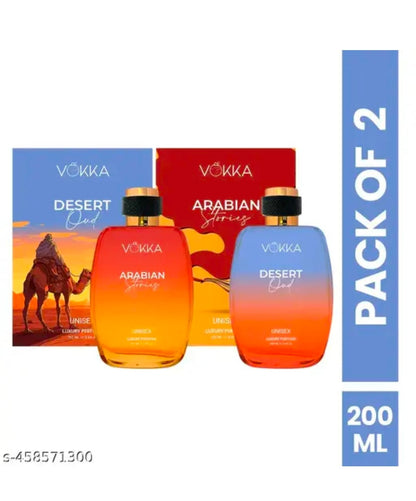Vokka Desert Oud & Arabian Stories 200 ml | Pack of 2 x 100ml Arabic Unisex Luxury Long Lasting Fruity Woody Perfume Gift Set For Men And Women | Spicy Scent Eau De Parfum | Notes: Fruity Spicy